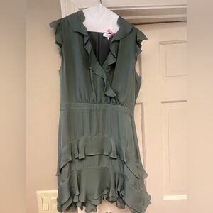 Parker Olive Tiered V-Neck Midi Dress, Size 4
